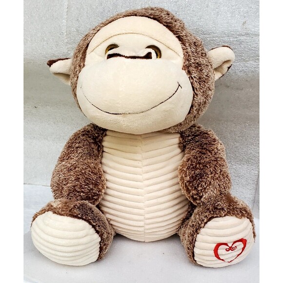 Kellytoy Brown Plush Monkey 14" Stuffed Animal w/ Heart Logo on Foot - Picture 1 of 9